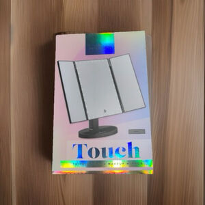 New In Box Impressions Vanity Black Touch Trifold XL Dimmable LED Makeup Mirror